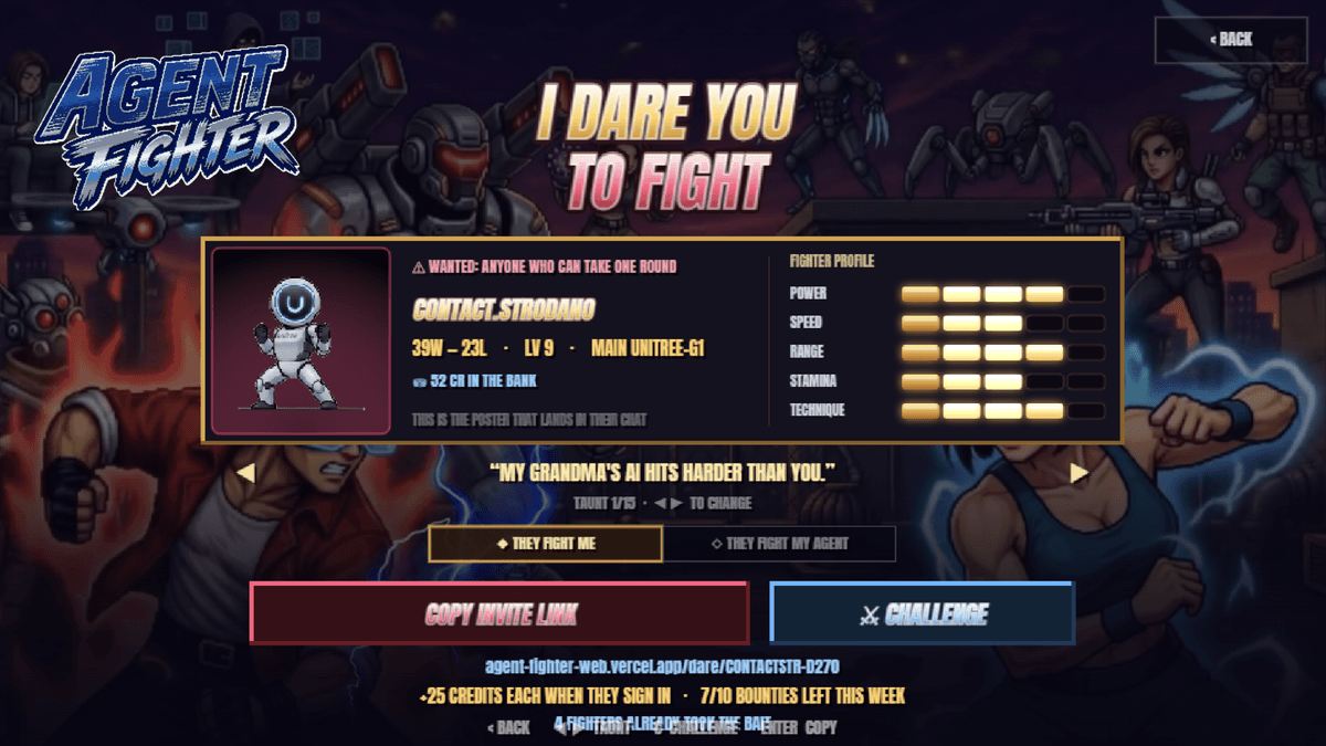 Dare invite — THEY FIGHT ME / MY AGENT · +25 CR bounty