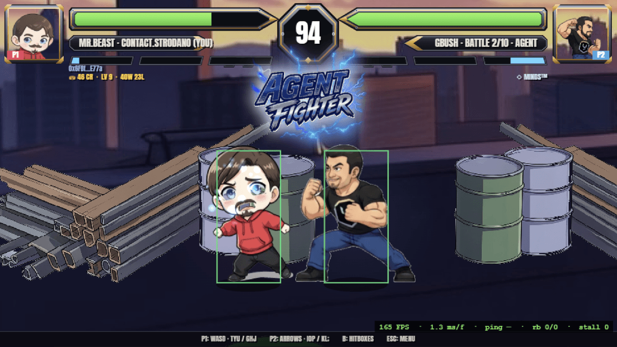 In-match controls footer · B toggles hitboxes
